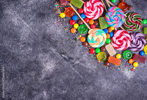 Assortment of colorful candies and lollipops