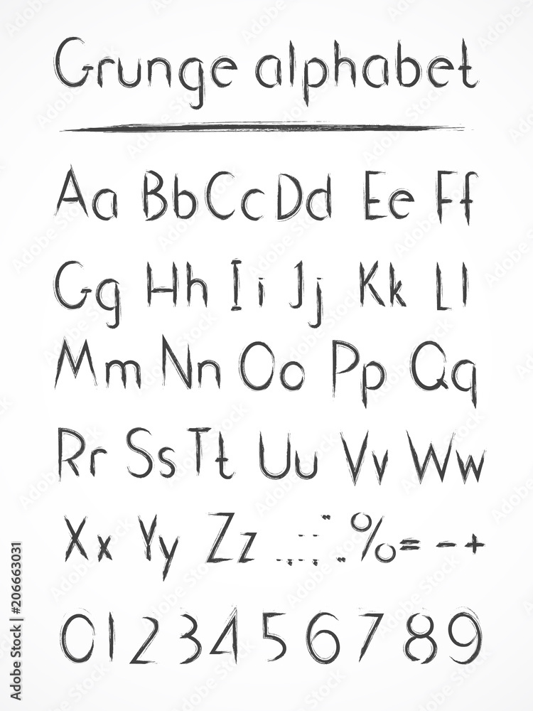 Vector hand drawn alphabet in style grung. Bold type. Vector hand drawn alphabet in style grung. Bold type.