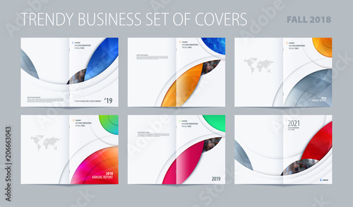 Abstract double-page brochure design round style with colourful circles for branding. Business vector presentation broadside.