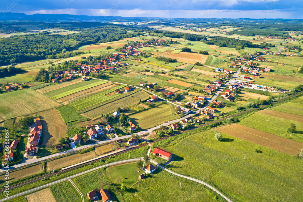 Idyllic rural Croatia village aerial view