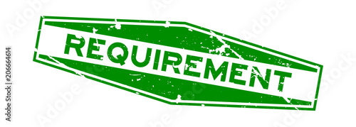 Grunge green requirement word hexagon rubber seal stamp on white background