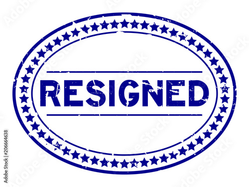 Grunge blue resigned oval rubber seal stamp on white background