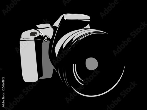 camera, logo white on a black background