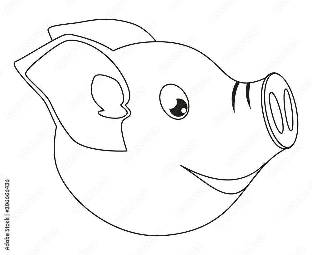 Line art black and white pig face side view Line art black and white pig face side view