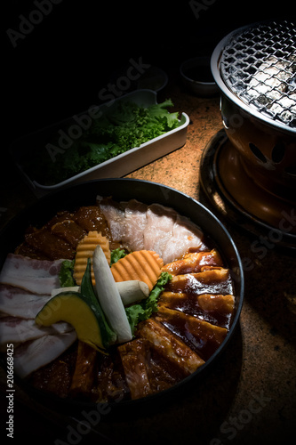 Pork ribs with hot and spicy gochujang based sauce, korean bbq