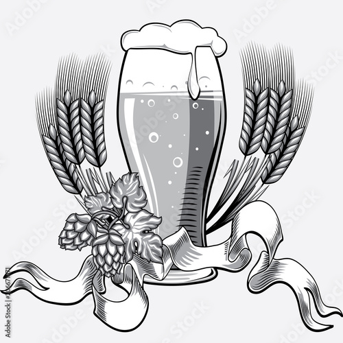 Glass of beer monochrome emblem