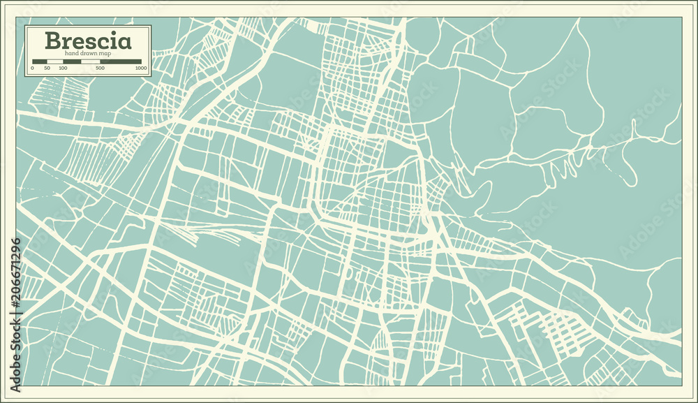 Obraz premium Mapa miasta Brescia we Włoszech w stylu retro. Mapa przeglądowa.