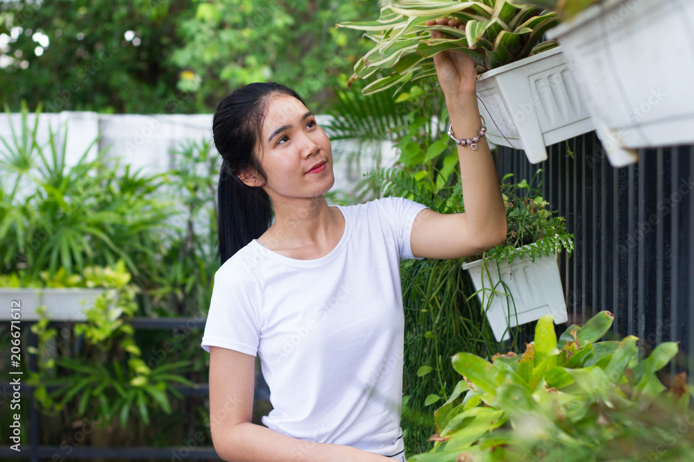 Asian woman gardening Asian woman gardening