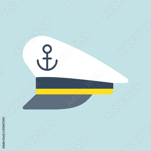Captain sailor hat icon, flat design vector