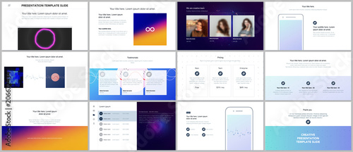 Minimal presentations, portfolio templates with abstract colorful infographics, minimalistic design futuristic vector backgrounds. Presentation slides for flyer, leaflet, brochure, cover, report.