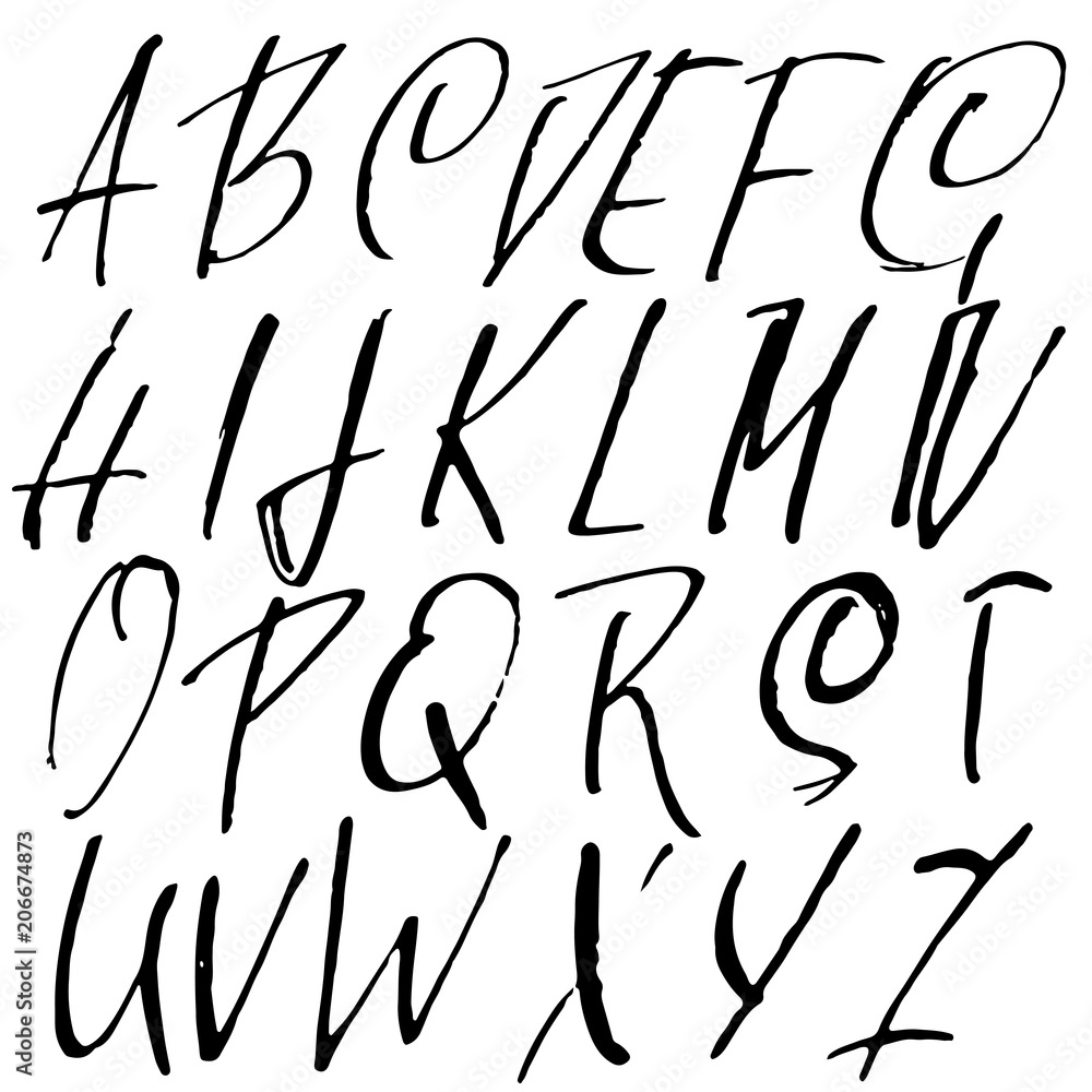 Grunge simple font. Modern dry brush ink letters. Handwritten alphabet. Vector illustration. Grunge simple font. Modern dry brush ink letters. Handwritten alphabet. Vector illustration.