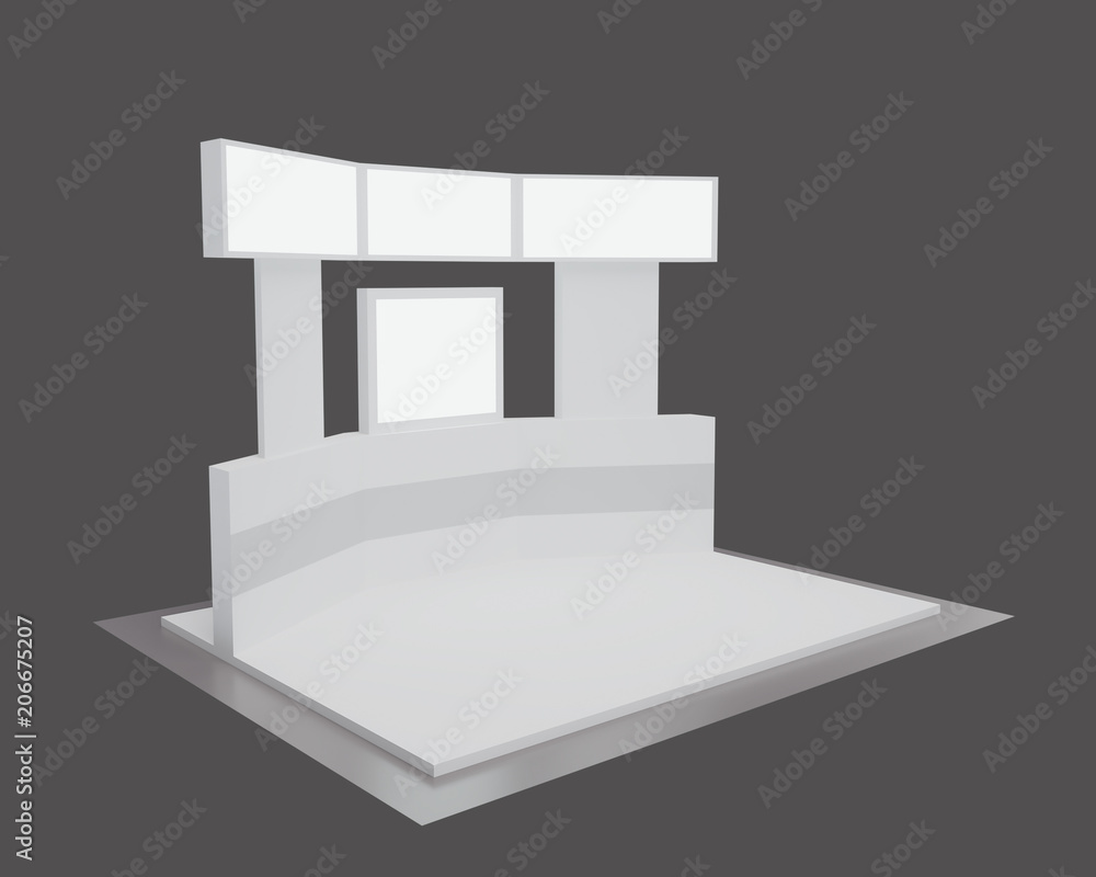 3d rendering. Blank creative exhibition stand design,booth template design in gray tone. 3d rendering. Blank creative exhibition stand design,booth template design in gray tone.
