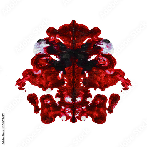 Abstract red paint watercolor inkblot test rorschach face isolated on white background photo