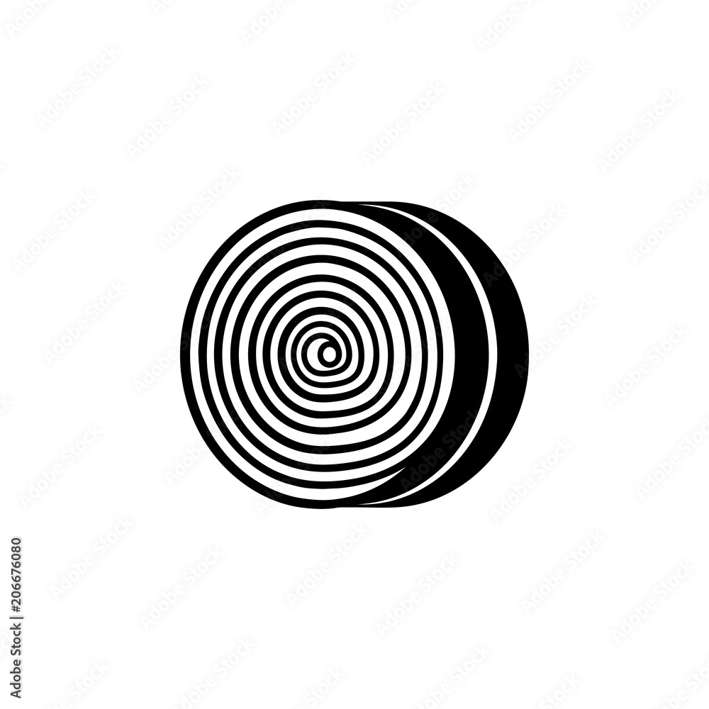 Round hay bale or dry agricultural rolled bundle of straw isolated on white background - farm eco natural element of black and white haystack in flat vector illustration.