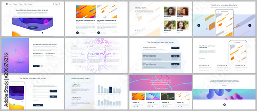 Vector templates for website design, minimal presentations, portfolio with geometric colorful patterns, gradients, fluid shapes. UI, UX, GUI. Design of headers, dashboard, features page, blog etc.