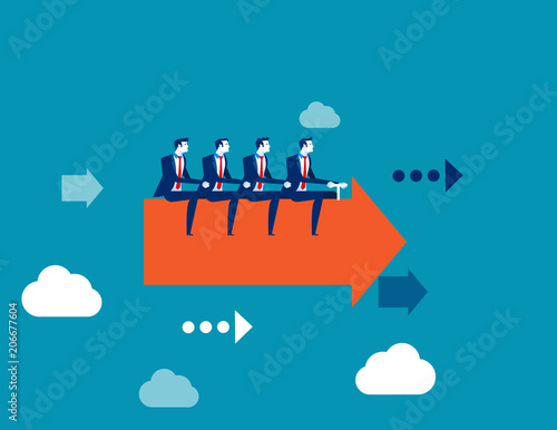 Business team ride arrow. Concept business success vector illustration. Flat character style, Cartoon business.