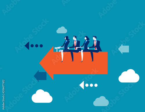 Business team ride arrow. Concept business success vector illustration. Flat character style, Cartoon business.