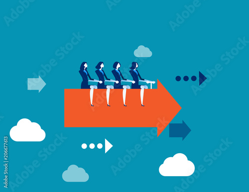 Business team ride arrow. Concept business success vector illustration. Flat character style, Cartoon business.