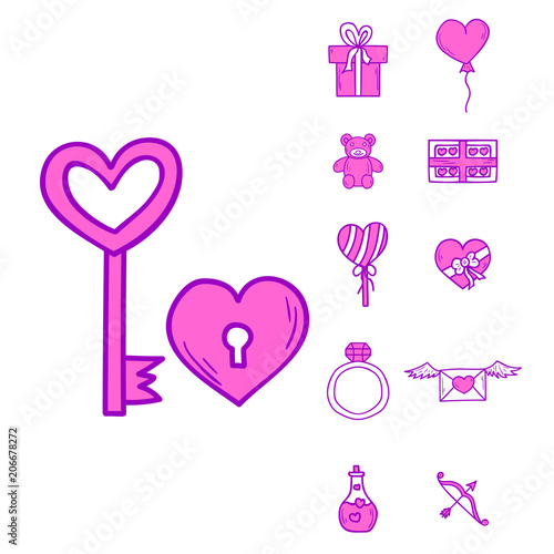 Wedding outline icons vector illustration married celebration groom invitatio...