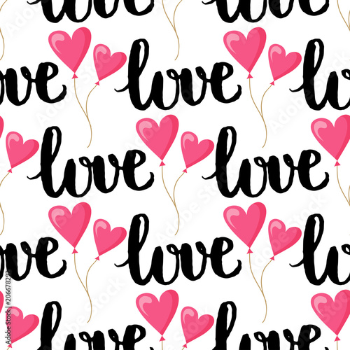 I love you text heart sharp vector seamless pattern background pink color car...