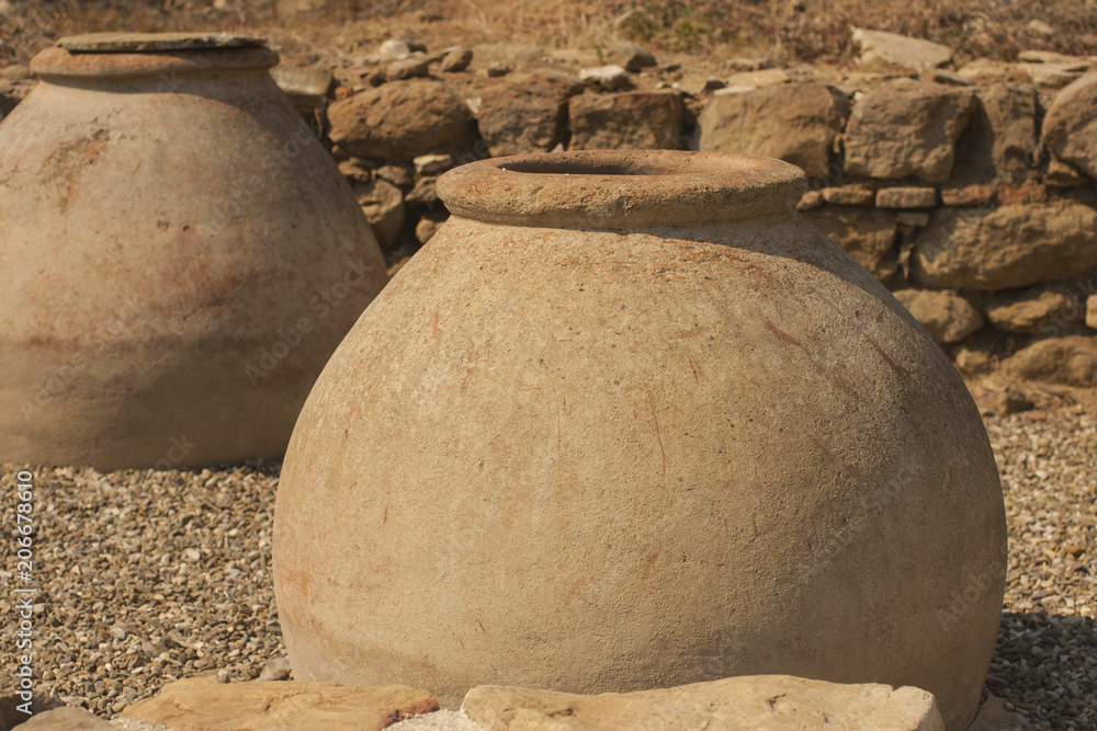 Fototapeta premium Excavation of the civilization of the ancient Greeks. Winery in ancient fortress in Byala. Wine warehouses 5th century.