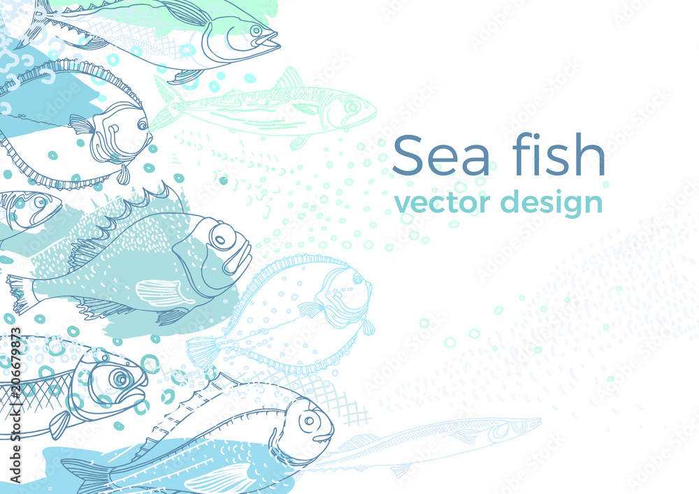 Fototapeta premium Marine vector background of nature sea fish