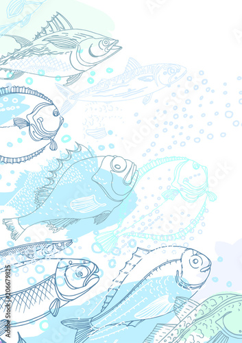 Vector design of sea fish. Doodle background