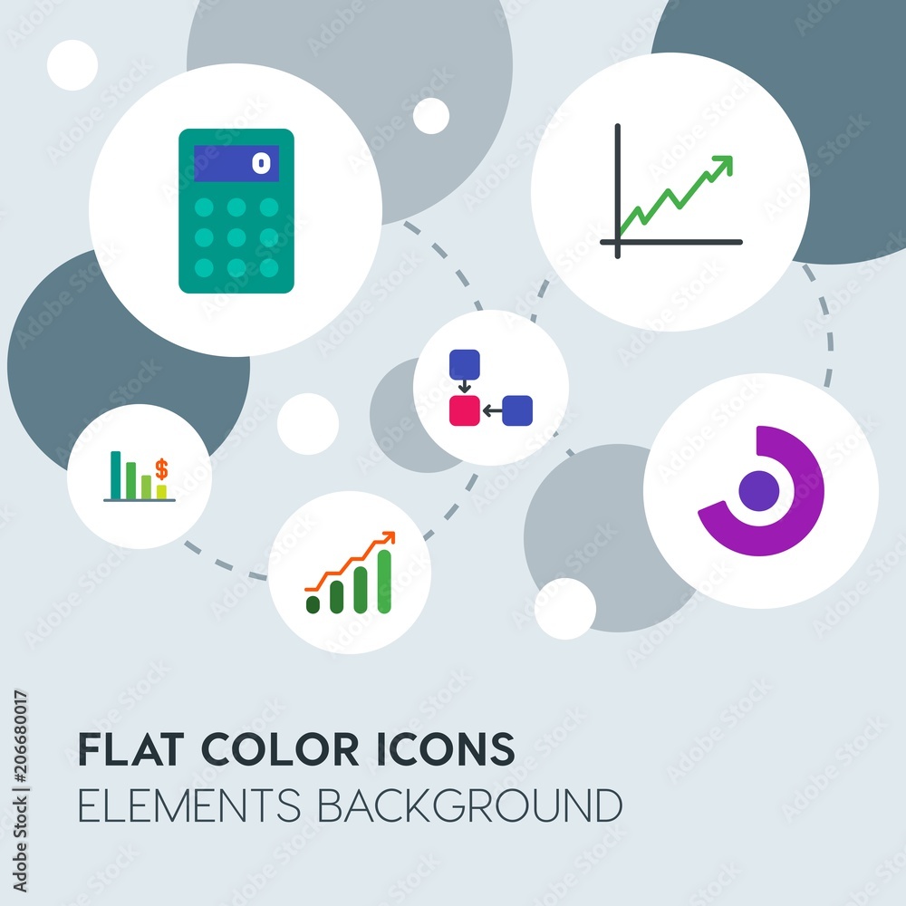 business, industry, charts flat vector icons and elements background with circle bubbles networks.Multipurpose use on websites, presentations, brochures and more