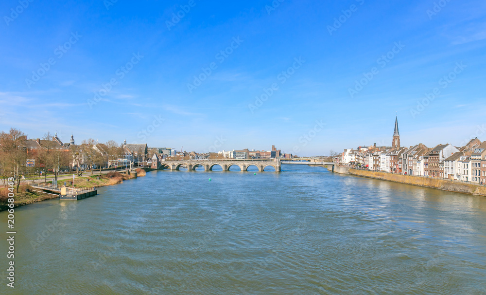 Maastricht, Netherlands - April 07, 2018: Saint Servatius Bridge in Maastricht