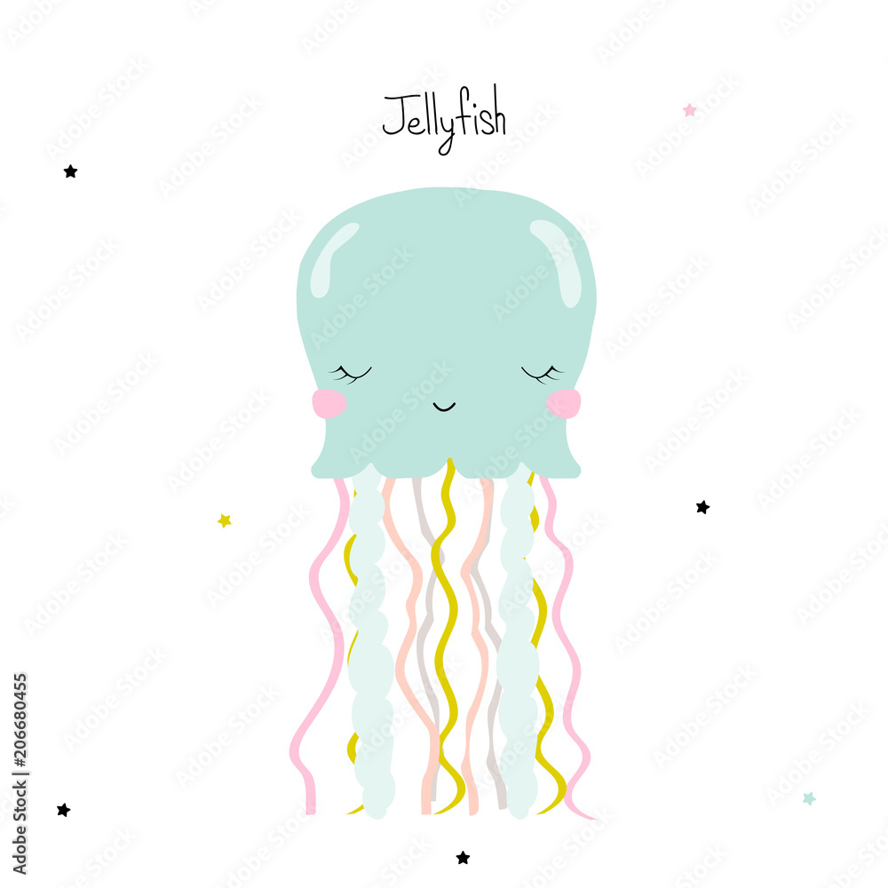 Cute little jellyfish. Kids graphic. Vector hand drawn illustration. Cute little jellyfish. Kids graphic. Vector hand drawn illustration.