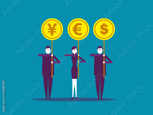 Yes. Business people holding coin placard. Vector illustration business mergers concept, Cartoon design.