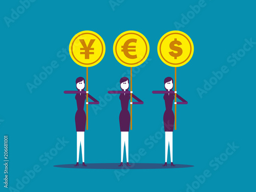 Yes. Business people holding coin placard. Vector illustration business mergers concept, Cartoon design.