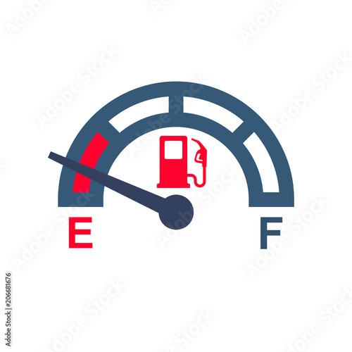 No fuel. Gas gauge meter. Car control sensor at the minimum level. Vector illustration flat design. Isolated on white background.  Automobile indicator template.