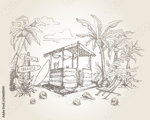 Hand drawn doodle beach banner