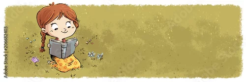 Obraz szczęśliwa dziewczyna czyta książkę w polu