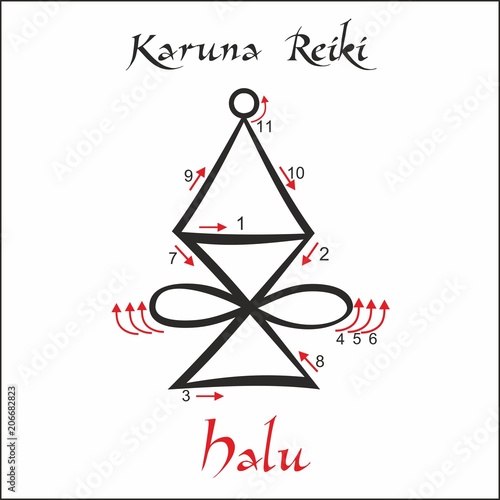 Karuna Reiki. Energy healing. Alternative medicine. Halu Symbol. Spiritual practice. Esoteric. Vector