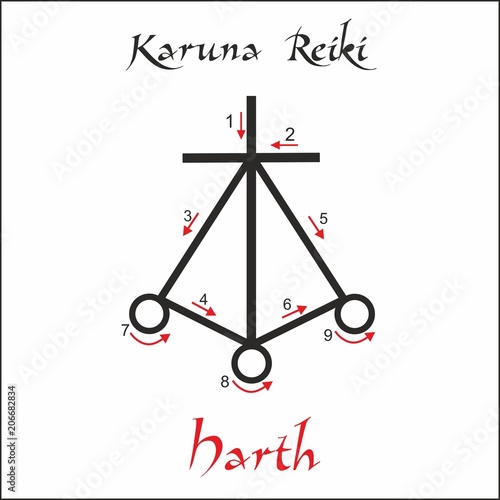 Karuna Reiki. Energy healing. Alternative medicine. Harth Symbol. Spiritual practice. Esoteric. Vector