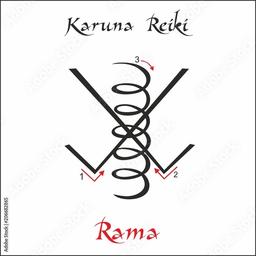 Karuna Reiki. Energy healing. Alternative medicine. Rama Symbol. Spiritual practice. Esoteric. Vector