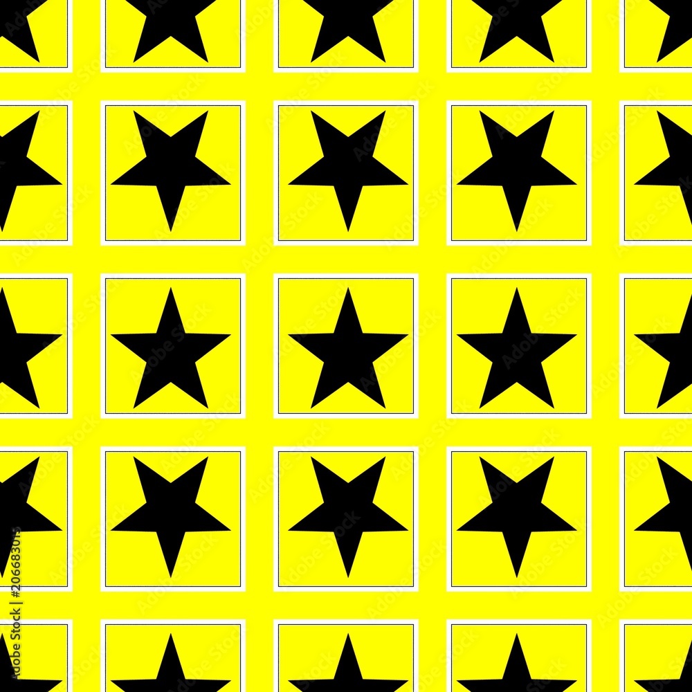 Obraz premium Seamless pattern with a black five-pointed stars in a bright yellow background