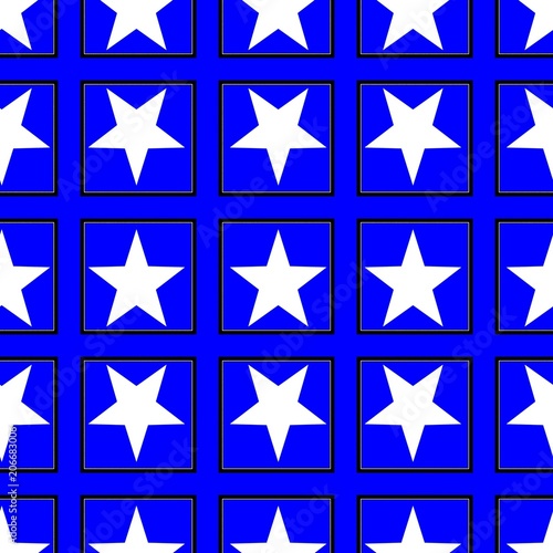 Seamless pattern with a five-pointed stars in a bright white - blue colors 
