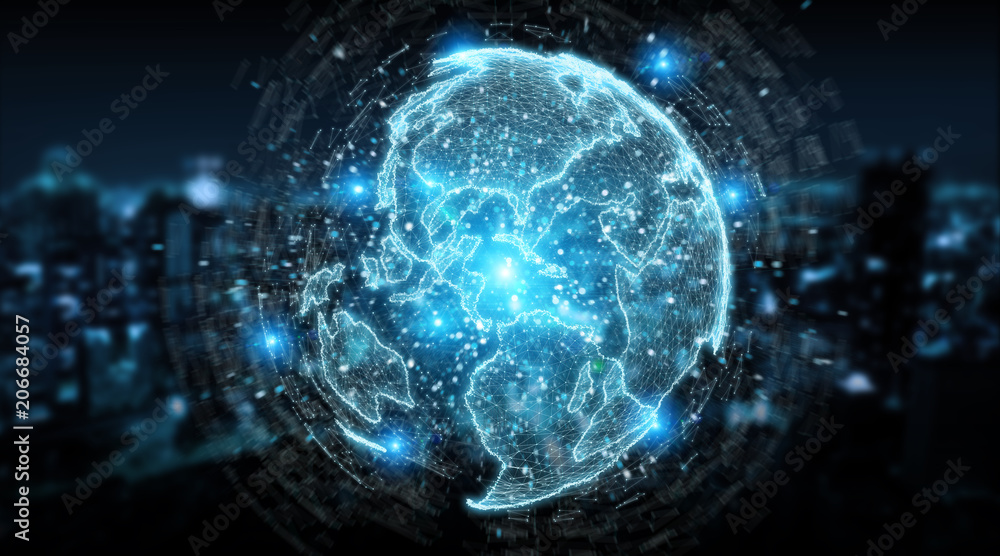 Globe network hologram with America Usa map 3D rendering Globe network hologram with America Usa map 3D rendering