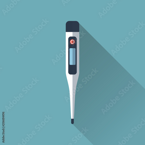 Medical thermometer. Digital thermometer isolated with long shadow. Flat design, illustration