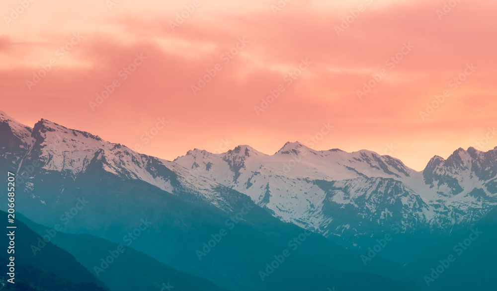 mountains at sunset with red sky mountains at sunset with red sky