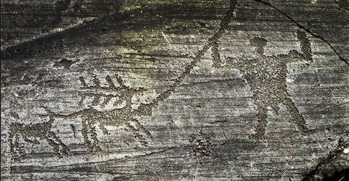 Quadro su tela Rock Drawings in Val Camonica, also Valcamonica or Camonica Valley, Italy, UNESC