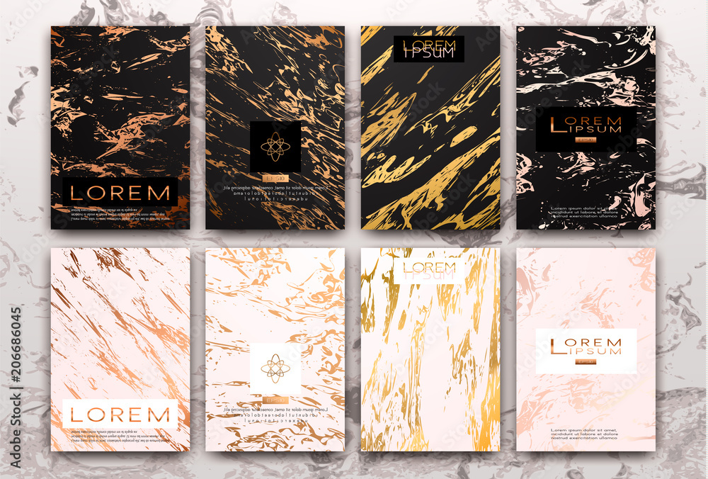 Gold, black, white marble template, artistic covers design, colorful ...