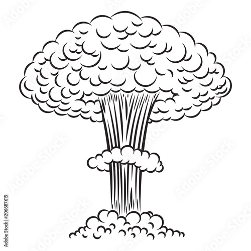Comic style nuclear explosion on white background. Design element for poster, card, banner, flyer.