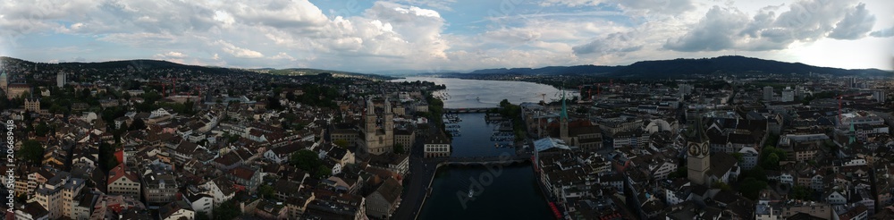 Fototapeta premium Panoramic shot to Limmatquai - Zurich, Switzerland 2018