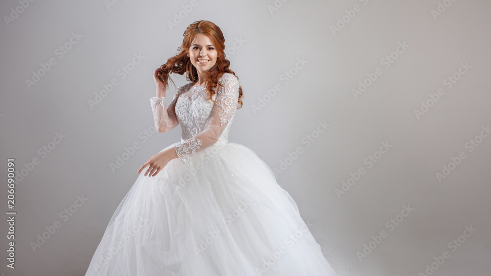 Charming young bride laughs, free space on the right Charming young bride laughs, free space on the right
