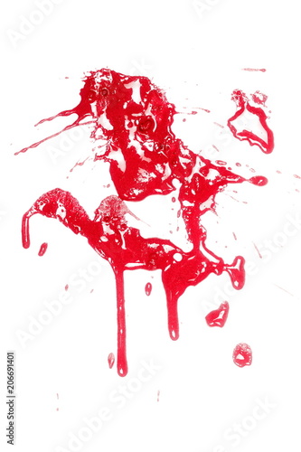 Smeared blood, spatter, dripping isolated on white background