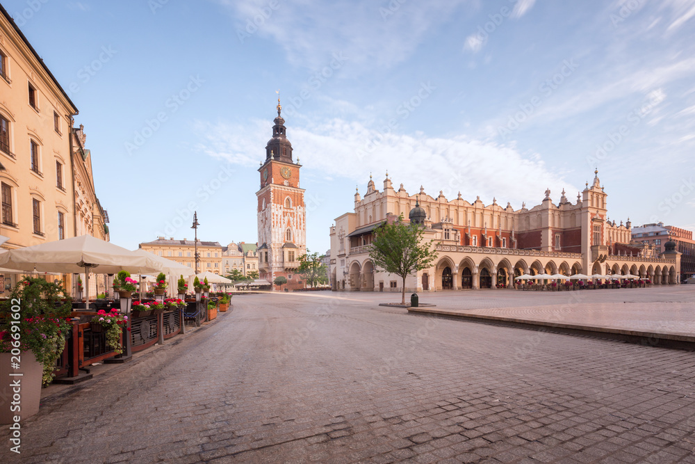 The Krakow Cloth Hall on the Main Square at sunrise, Poland